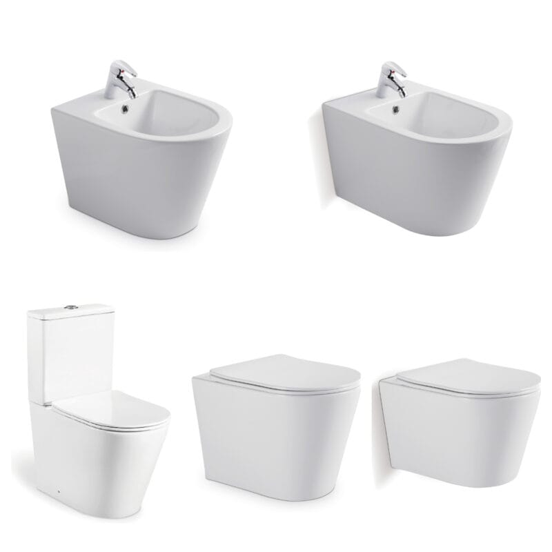 Conjunto de baño premium homologado por Saso: inodoro de suelo de cerámica de líneas elegantes y bidé suspendido para hogares saudíes
