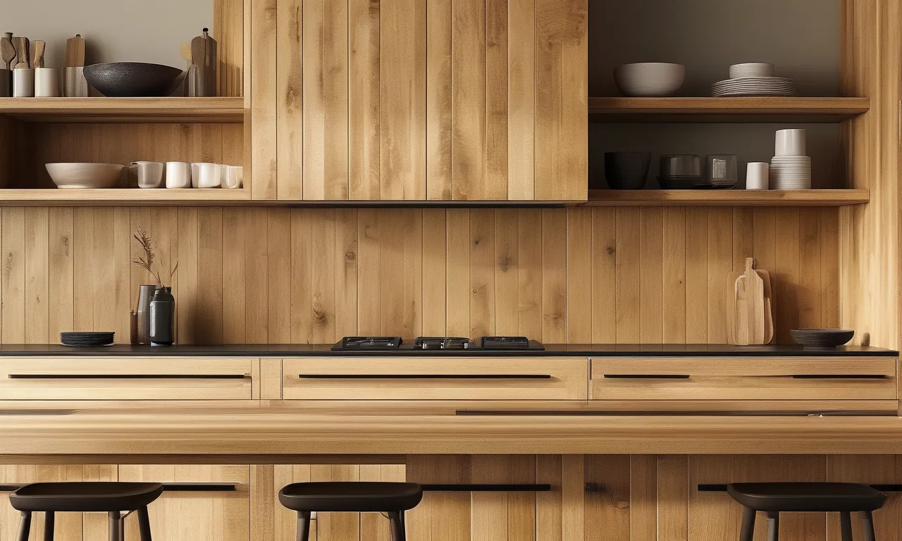 Solid wood kitchen cabinet natural grain close-up
